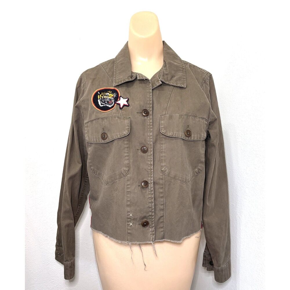 Abercrombie Fitch Vintage Womens Y2K Cropped Field Military Jacket Large Patch
